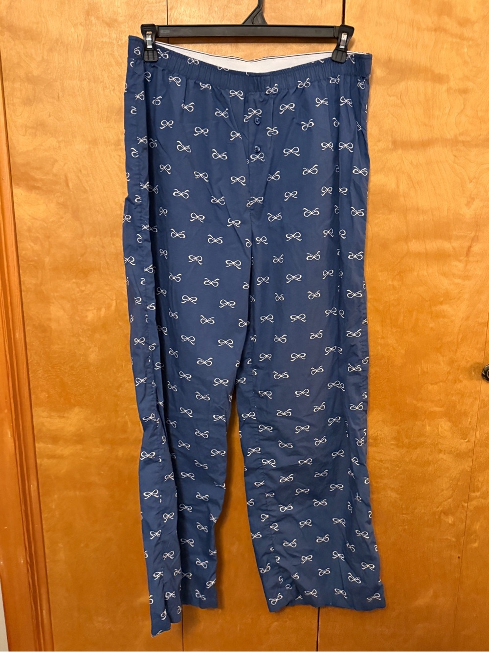 100% Cotton Navy Pajama Bottoms with White Bows Size L